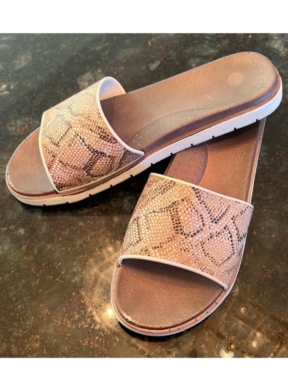 Metallic Snake Print Slide Sandals